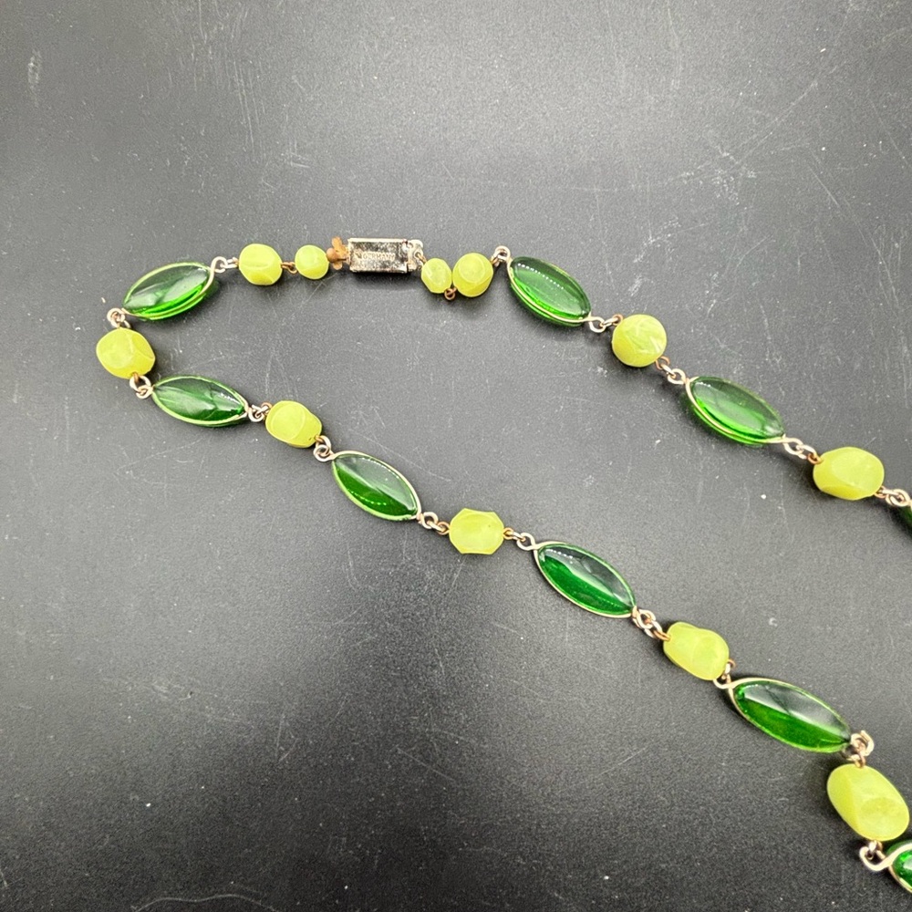 Vintage made in W Germany MCM Elegant Green and Yellow Beaded Necklace - Picture 9 of 10